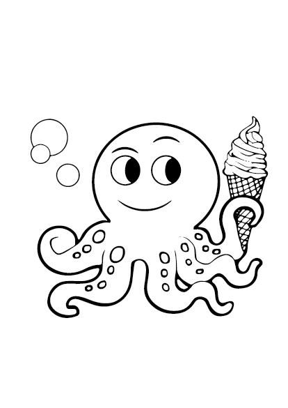 Раскраска осьминог с мороженым